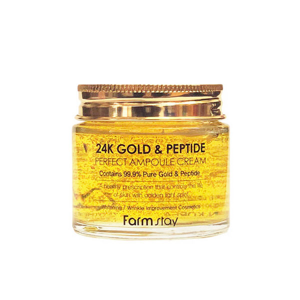 FarmStay 24K Gold & Peptide Perfect Ampoule Cream Антивозрастной крем с частичками золота и пептидами 80мл